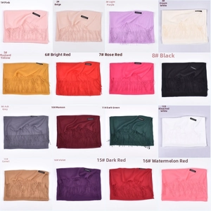 Collection of 16 solid colors cashmere feel scarves with tassels for men and women