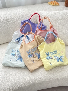Women Embroidery Butterfly Poetry Tote Bag Oxford Cloth Sweet Ins Student Handbag Casual Colorful Braided Handle