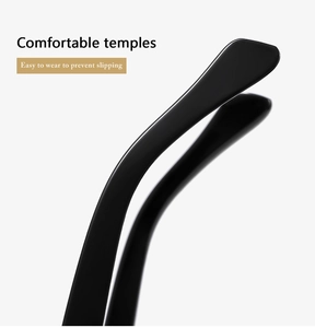 Close-up of sleek black eyeglass temples with comfortable anti-slip design features