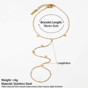 Gold stainless steel star slave bracelet with five-pointed star charms and adjustable chain