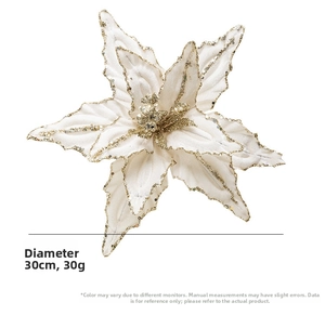 30cm ivory Christmas poinsettia flower with gold glitter edges for tree decoration
