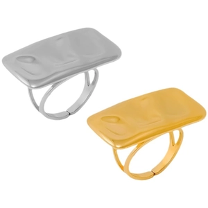 Adjustable 304 stainless steel ring with abstract face design in gold and silver finish