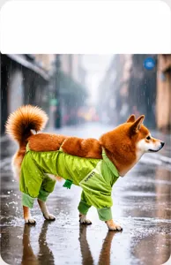 Dettaglio tuta impermeabile verde per cani con polsini elastici per protezione all'aperto