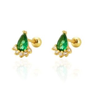 925 Sterling Silver Stud Earrings For Women With Pear Shaped Emerald Green Gemstone And Zircon Screw Back Elegant Jewelry