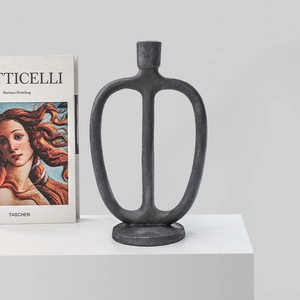 Modern Nordic matte black geometric iron candlestick for elegant living room decor