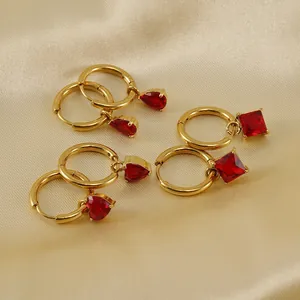 Hoop Earrings 18K Gold Plated Stainless Steel Heart Square Teardrop Cubic Zirconia Dangle For Women Fashion Jewelry