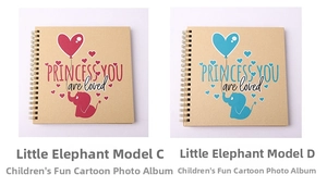 Detail view of 6-inch cartoon elephant DIY scrapbooks with kraft paper covers and spiral coil