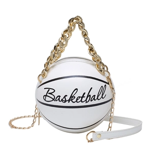 Fashionable white basketball-shaped PU leather crossbody bag with chunky gold chain