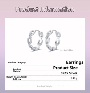 Detailed view of S925 silver chain earrings with dimensions 1.6cm by 0.38cm