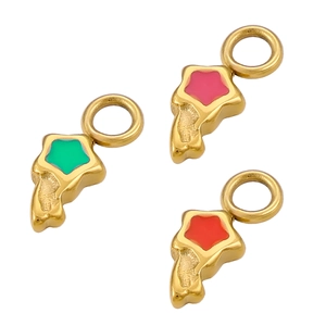 Three gold stainless steel star enamel charms with green, pink, and red details