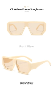 Detail view of square beige sunglasses with brown gradient lenses from multiple angles