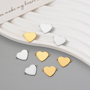 Dual-hole heart pendants in gold and silver finish for DIY jewelry making accessories
