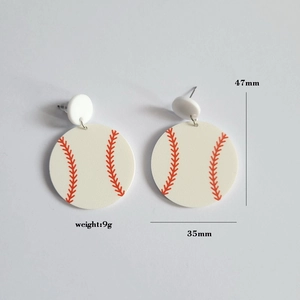 Detailed baseball acrylic earrings showing size 47mm by 35mm and 9g weight specs