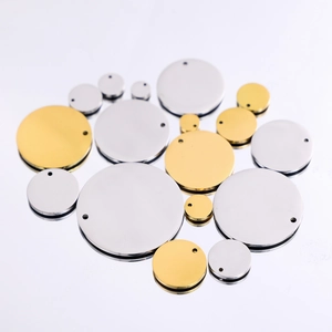 Polished gold and silver stainless steel round pendant blanks for DIY jewelry making