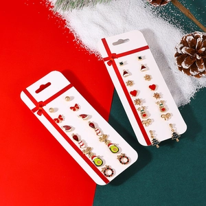 Christmas stud earring set with festive reindeer, tree and avocado designs in gold finish