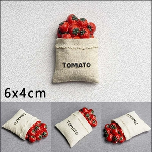 3D realistic resin tomato sack fridge magnet in 6x4cm size with multiple angle views