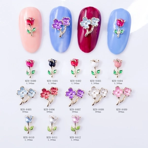 3D flower nail charms with rose designs and colorful oil drip finish for manicure art