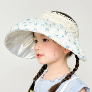 Chapeau de soleil fille en organza à fleurs avec dentelle et protection UV
