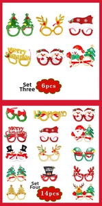 Detailed assortment of glittery Christmas party eyewear frames with festive holiday designs