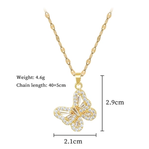 Detail showing dimensions of butterfly pendant necklace with 40+5cm chain length and size info