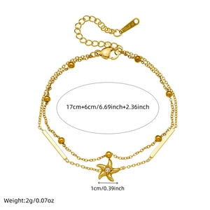 Bracciale a doppio strato in acciaio inossidabile dorato con pendente a stella marina