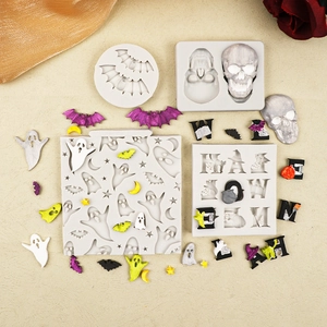 Halloween silicone molds with skull bat and ghost shapes for DIY cake decorations