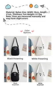 Détails du sac bandoulière nylon dessin animé avec spécifications et taille 18x21x7cm