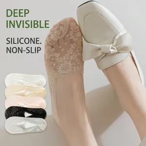 Lace invisible boat socks set for women with anti-slip silicone heel in five colors