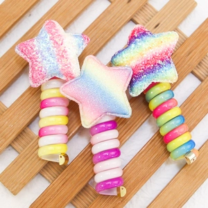 Rainbow star fairy wand hair ties with glitter stars and colorful spiral bands