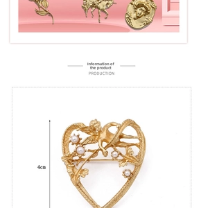 Detailed view of Baroque heart brooch featuring Cupid relief and pearl accents, size 4cm