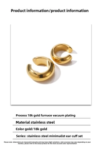Detailed specs of gold 18K vacuum plated stainless steel C-shaped clip earrings