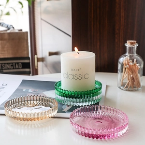 Set portacandele nordici in vetro a coste ambra verde e rosa per decorazioni