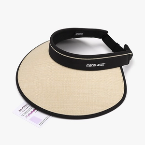 Straw open top sun hat with large brim and UV protection sensor card on white background