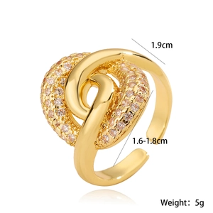 18K gold plated interlaced knot ring with sparkling zircons and 1.9cm width dimension
