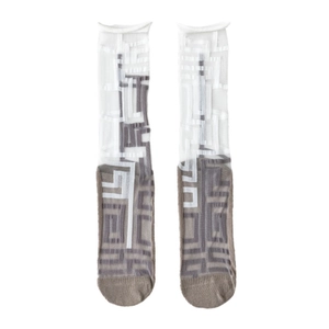 Japanese style sheer glass silk socks with geometric maze pattern and ruffled cuffs