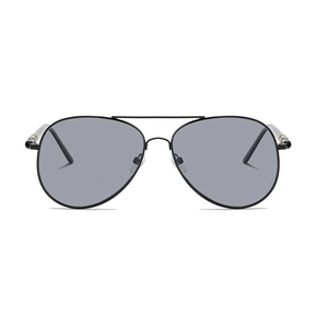 Classic black metal aviator polarized sunglasses with grey lenses and double bridge design