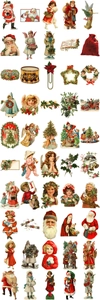Collection of 50 vintage Christmas stickers featuring Santa Claus and Victorian holiday art
