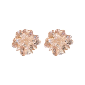 Elegant floral stud earrings with mother of pearl finish and sparkling crystals