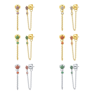 Flower Chain Tassel Drop Earrings With Cubic Zirconia Copper And 925 Sterling Silver Earring Post For Women Elegant Style