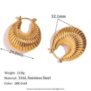 18K gold plated 316L stainless steel thick textured hoop earrings for women on white background