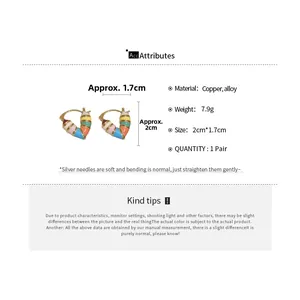 Detail showing dimensions and colorful enamel drip craft of heart earrings with S925 silver pins