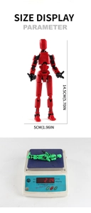 Detailed dimensions of the 14.5cm articulated 3D action figure with weight scale display