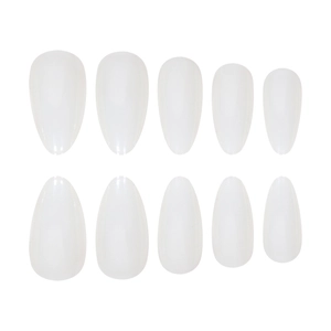 Classic almond-shaped press-on nails in translucent milky white finish, set of 10 pieces