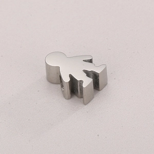 Detailed view of a silver boy-shaped stainless steel bead pendant for DIY jewelry