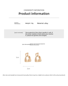 Detailed view of matte gold geometric hollow earrings with dimensions of 3cm by 2cm