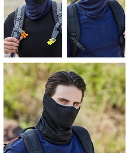 Detail of black cycling face mask with breathable mesh panel for outdoor sun protection