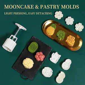 Manual pastry mold set for mooncakes and pineapple cakes with various floral stamps