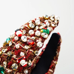 Serre-tête de Noël en tweed avec perles, strass et décorations de Père Noël