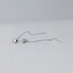 Minimalist S925 sterling silver long chain heart earrings with polished finish