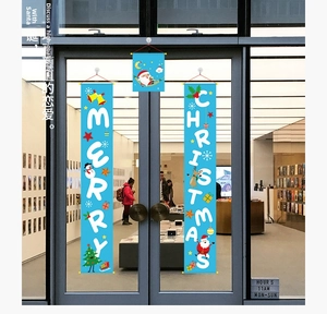 Set di tre striscioni natalizi per porta con Babbo Natale e renne su sfondo blu